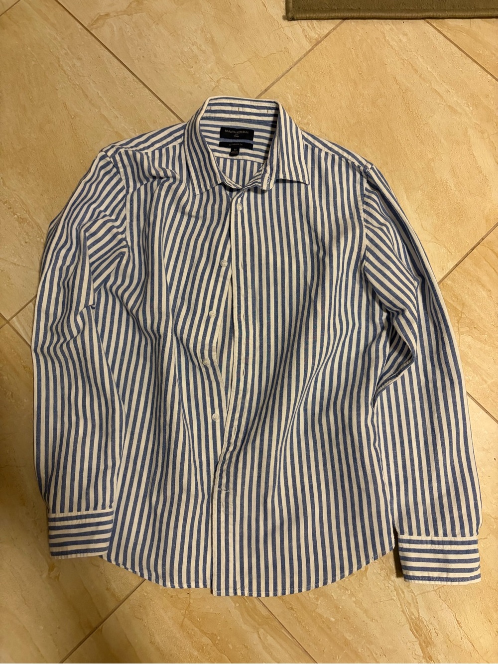 Banana Republic Blue and White Vertical Stripe Dress Shirt